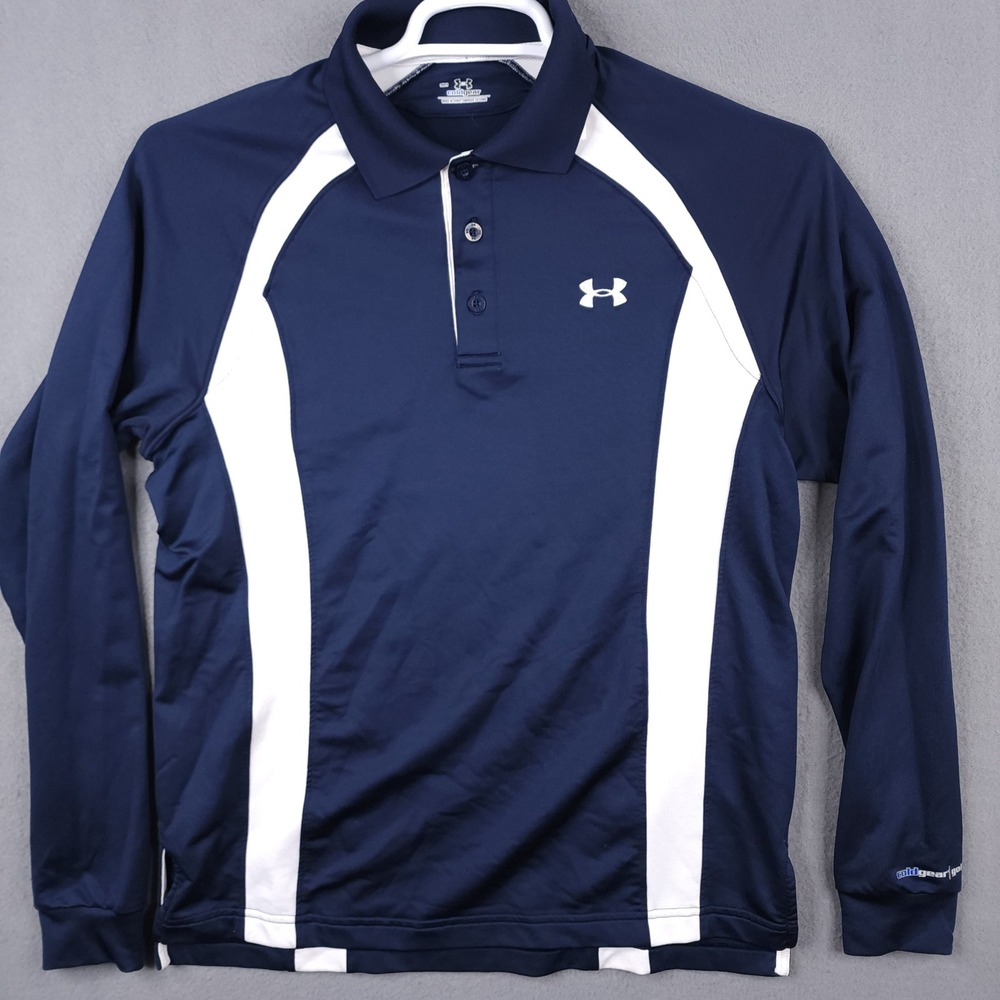 Under Armour ColdGear Golf Mens Small Navy Blue White Long‎ Sleeve Polo Shirt